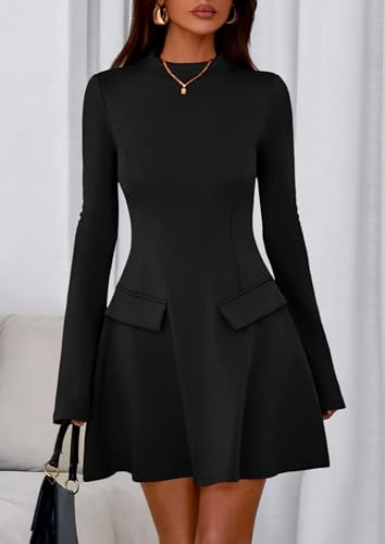 PRETTYGARDEN Women's Long Sleeve Mini Dress 2025 Fall Bodycon Mock Neck Elegant Business Work Party Short Dresses3
