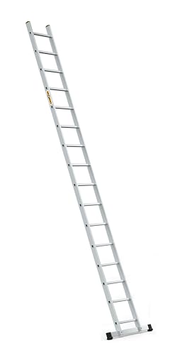 DRABEST PRO Serie Anlegeleiter Aluminium-Stufenleiter - 16 Stufen - mit Leiterhaken - Tragfähigkeit 150 kg - Anti-Rutsch-Füße, Leichtes Gewicht, korrosionsbeständig - EN131