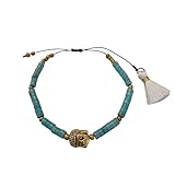 Living Hands Pulsera Mujer Buda - Hecha a Mano con Piedra Turquesa y Cuentas de Cristal Miyuki - Cordon nudo Corredizo Ajustable - Adorno Borla - Incluye Bolsa de Raso y Caja de Regalo