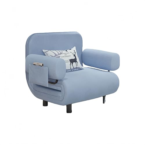 Lopres ソファーベッド シングル 折りたたみ 1人掛け 一人用 リクライニング 5段ギア ポケット付 アームレスト 背もたれ 耐荷重150KG コンパクト 組立簡単 お手入れ簡単 (ブルー,全幅80×全長190cm)