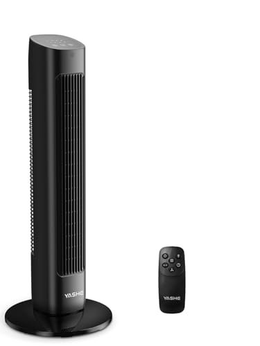 YASHE Ventilador de Torre 32 Pulgadas con Mando a Distancia, Ventilador Silencioso sin Aspas 28 dB, 3 Velocidades y Modos, Oscilación 85°, Temporizador 15H, para Dormitorio Oficina y Hogar