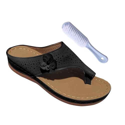 CLSQLXYJZC Bunion Correction Leather Open Toe Sandals, Women's Comfortable Platform Slip-On Flower Orthopedic Bunion Sandals, Orthotic Flip Flops, for Bunion Splints Toe Separator
