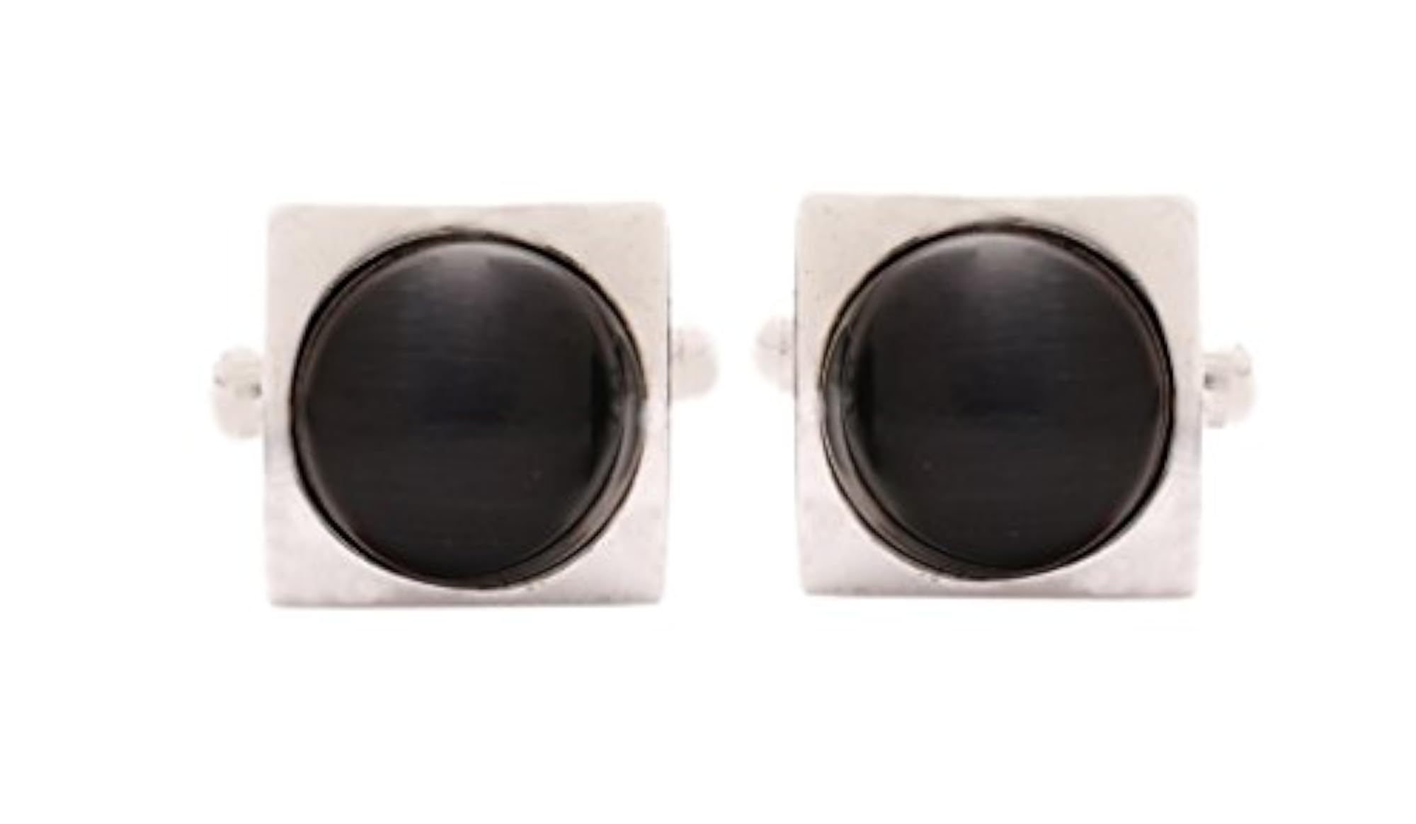 Men's Silver Cufflinks Set with Black Stone