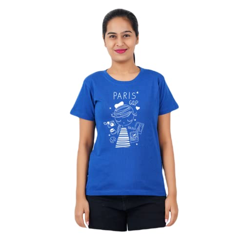 Image of Women's Cotton Regular Fit Half Sleeve Paris Gap Printed Casual Tshirt