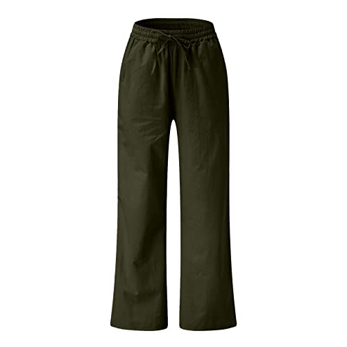 SMIDOW Palazzo Pants for Women Fashion 2023 Baggy Casual Wide Leg Flowy Pant Elastic High Waist Cotton Linen Trousers3