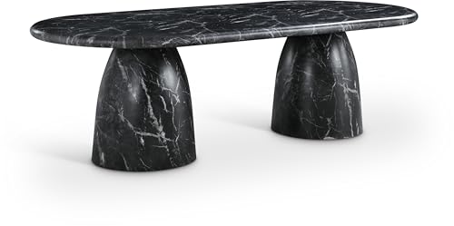 Image of Meridian Furniture 708Black-T Cosenza Collection Art Deco 96 inch Indoor /Outdoor Concrete Dining Table with Black Marble Finish, 96 inch W x 44.5 inch D x 30 inch H, Black