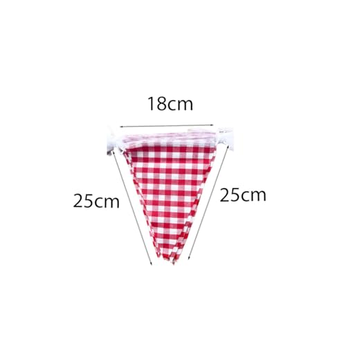 Image of 15 Meters 49ft Red and White Cotton Fabric Checkered Pennant Banner, Party Decoration Double Sided Triangle Gingham Bunting Flags for Carnival Birthday