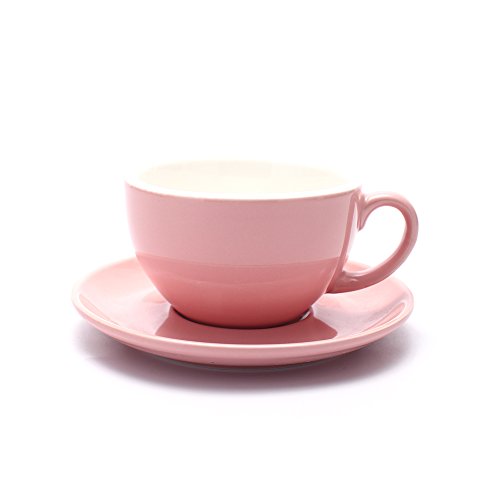 Coffeezone Americano Coffee Cup and Saucer Latte Art Cappuccino Barista Cups New Bone China Coffee Shop Glossy Pink 85 oz