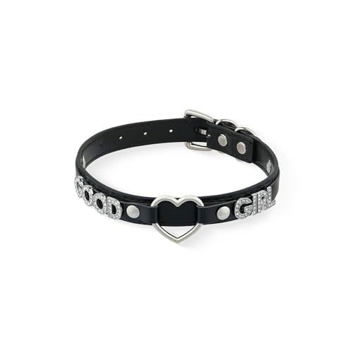 ADEMISHIA Black Heart O-ring Letter Choker Necklace For Women, Punk Handmade PU Leather Leash Collar Adjustable Gothic Jewelry