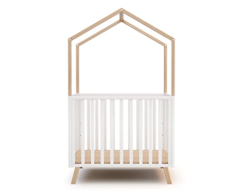 AT4 - Parc bébé évolutif cabane en bois CONFORT Blanc et Hêtre Verni 100 x 100 cm|Fond réglable 3 niveaux