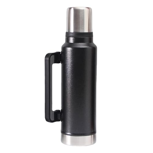 Garrafa Frasco multifuncional de 47,3 oz/64,2 oz (1,4 L/1,9 L) botella de ancha de inoxidable frío y caliente aislamiento de larga duración para acampar (Black, B)