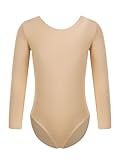 dPois Leotardo De Gimnasia De Forro Polar para Niñas Maillot Carne Manga Larga De Color Sólido Malla Fitness Patinaje Cuello Redondo Color Nude 4-5 años