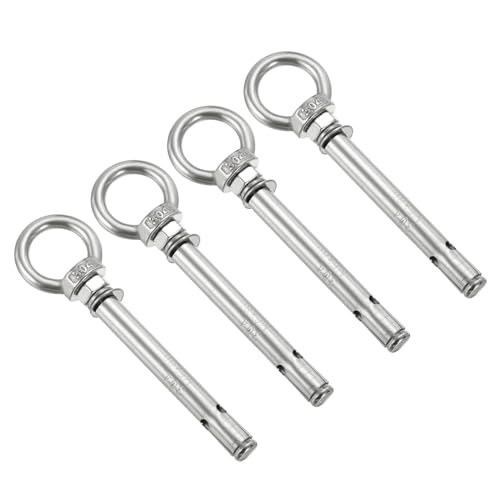 Image of PATIKIL Expansion Eye Bolt M6x80mm, 4 Pack 304 Stainless Steel Shoulder Anchors Eyebolt Screw with Eye Ring for Concrete Brick Walls Canopy Engineering Rigging Silver