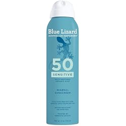 Blue Lizard Sensitive Mineral SPF 50 Spray, Dermatologist-Recommended Brand, Broad-Spectrum UVA/UVB Protection, Water-Resistant, Zinc Oxide Formula, 5 oz | Dermatologist-Recommended, Zinc Oxide, 100% Mineral Actives, UVA/UVB Protection, Water-Resistant, Vegan, For Sensitive Skin