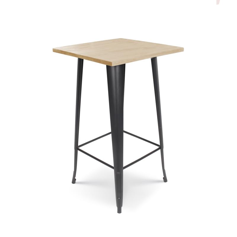 Kosmi Table de Bar Mange Debout Style Industriel en métal Noir Mat et Plateau Bois Clair - 60x60 cm