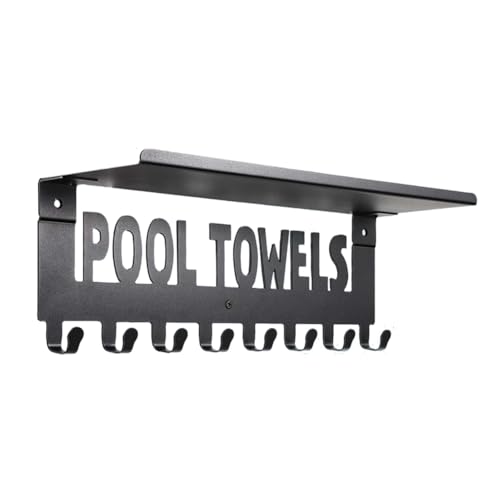 JANZU Toallero de Piscina con Estantería, Decoración de Piscina Exterior, Ganchos de Pared para Toallas, Toallas con 8 ganchos, Percha de Almacenamiento para Toallas