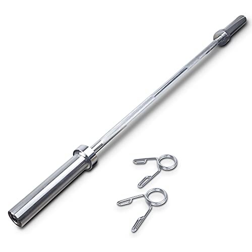 Kendal Olympic Barbell Bar Weight Bar with Two Spring Collars, Solid Iron Workout Barbell Weight Straight Weightlifting Bar for Home Fitness Exercise Equipment (6 FEET)