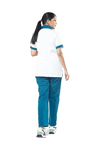 Image of UNIFORM CRAFT Female Nurse Uniform | Hospital Staff, clinics, Home Health, Nurse Uniforms for Women made of Polyester-Cotton (M, White & Jazz Blue)