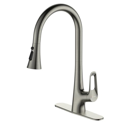 Image of Ruvida Kitchen Faucets,Brushed Nickel Kitchen Faucet,Kitchen Faucet with Pull Down Sprayer,Kitchen Sink Faucet Suitable for RV Farmhouse Camper Laundry Wet Bar