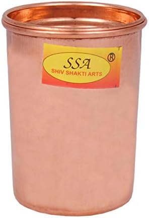 Shiv Shakti Arts® Pure - It 100% Pure Seamless Drinking Copper Glass Tumbler - with Lid - (1 Piece, 300 Ml Each, Plane)