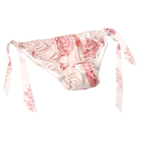 Farlenoyar Women Silk String Bikini Briefs Ties Sexy Underwaer Stretch Waist, Print#7, One Size Cover