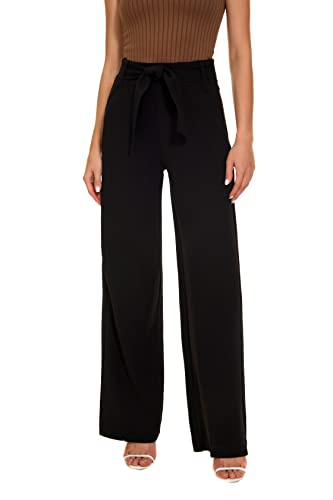 Women's Casual High Waisted Wide Leg Dress Pants with Pockets and Belt