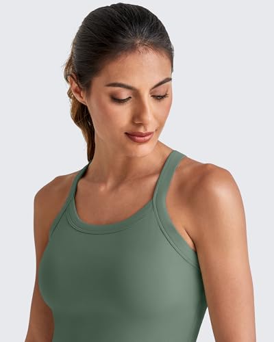 Image of G4Free Barefeel Cropped Workout Tops for Women Built in Bra Removable Padded Longline Sports Bras Racerback Yoga Tops
