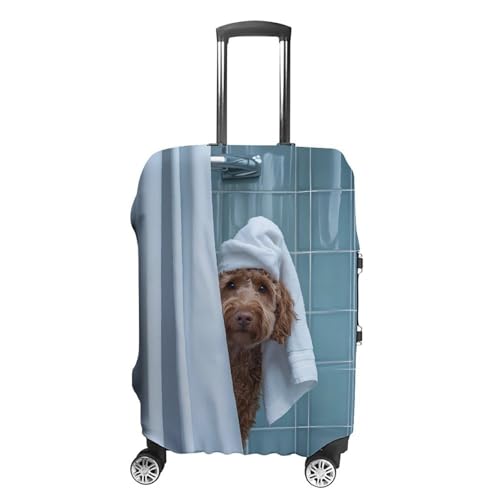 Bath Labradoodle Travel Luggage Cover for Suitcase 19-32 Inches Elastic Washable Baggage Protector