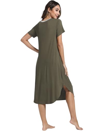 Image of NACHILA Nightgowns for Women-Viscose Made from Bamboo, V Neck Sleepshirts Short Sleeve Sleepwear Cool Nightshirt