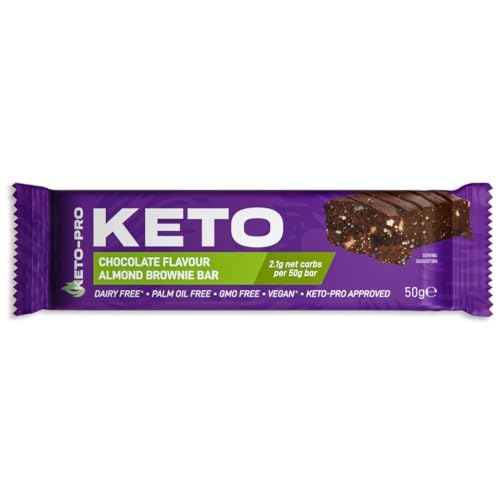 Keto-Pro Keto Bars (12 x 50g) | Low Carb Bars - 2g Net Carbs | A Big Bar with an Even Bigger Boost | Chocolate Almond Brownie Flavoured Keto Food Bar | Low Carb Protein Snacks