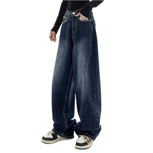 Jeans for Women Trendy Baggy High Waisted Y2K Barrel Jeans Pull On Wide Leg Stright Casual Mid Rise Cute Denim Pants2