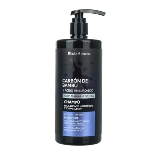 Thader Pharma Champú equilibrante con Carbón de Bambú y Ácido Hialurónico ideal para raíces grasas y puntas secas, 750 ml
