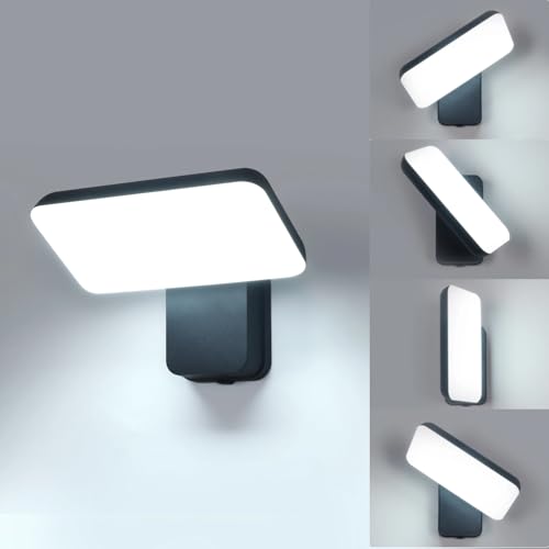 Comely Aplique Pared Exterior LED, 16W IP65 Resistente lampara Exterior Pared Agua 350° Giratoria Moderna Luces LED Exterior para Jardines, Terraza, Baño, Negro, Luz Blanca Fría 6500K, Control Interru
