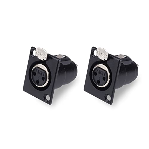 Image of MX 3 Pin XLR connector Microphone Connector pin Pure Copper Nickel Plated Pins1 for High Conductivity microphone cable connector PERENT (3 PIN PANEL MOUNTING BLACK COATED, Pack of 2, Female Connector)