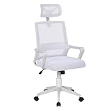 VECELO オフィスチェア メッシュ ヘッドレスト付き デスクチェア 椅子 昇降 通気性 パソコンチェア キャスター付き 疲れない ホワイト