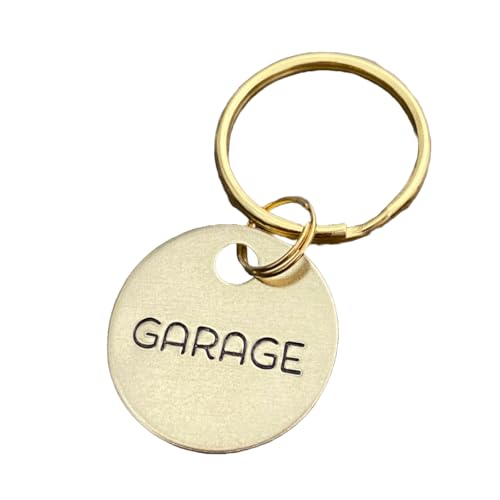 Top Shelf Tags Metal Key Label Keychain - Simple Keychain Identifier Tag with Keyring - Key Organization ID Fobs - Brass Hand-Stamped Engraved Gold