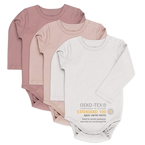 Laloona Pack Bodies bebe manga larga 3 Ud. - Body algodon bebe - Body bebe invierno Certificado OekoTex 100 - Bodies bebe niña/Bodies bebe niño (86-92, Rosa)