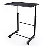 DEBECTY Tv Tray Table Adjustable Tv Tray Portable Couch Table Portable on Wheels Adjustable Height Desk C-Shape Dinner Tray Tables for Home, Office (Black)
