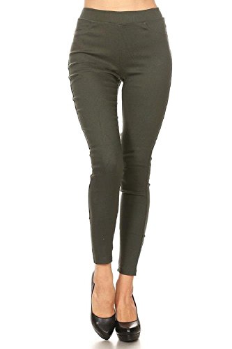Women s Cotton Blend Super Stretchy Skinny Solid Jeggings Olive Large