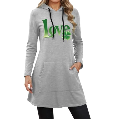 Generisch Vestido largo con capucha y bolsillo con diseño del Día de San Patricio como sudadera suelta de forro polar para actividades de ocio invernal (gris, XXL)