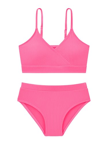 Image of Girl's 2 Piece Swimsuit Solid Spaghetti Strap Bikini Sets Beach Bathing Suit Swimwear for Teen Girls