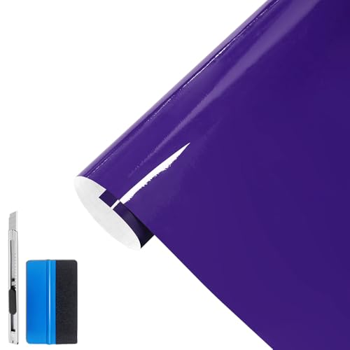 Image of LZLRUN High Gloss Vinyl Realistic Paint Wrap Roll Car Sticker Film Decal Bubble Free Come with Installation Tool Set (Purple, 4Inch x 30ft)