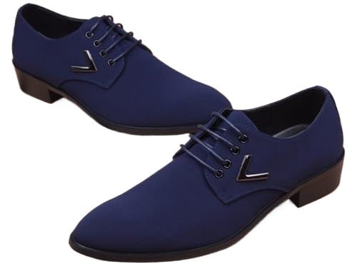 Men's Dress Formal Point Toe Shoes Business Increase Height Elevator lace up New (Blue,US7=UK6=EUR39)