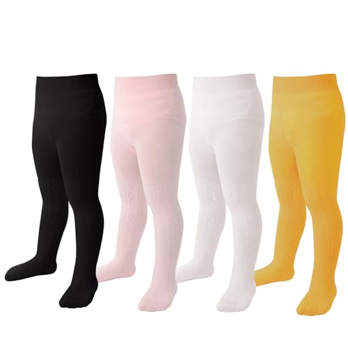 Image of Marchare Baby Girls Tights Thick Solid Cable Knit Leggings Winter Warm Stockings For Toddler Girls 1 /2 /3 /4 /5 Pack