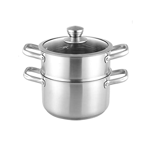 XBR Suppentopf/Dampfgarer, Edelstahl 304, 2-lagiger Haushalt, mit Dampfgarer, verdickt, 16/18/20/22/24 cm, für Gasherd/Induktionsherd (Size : 16cm) (16cm) Cover