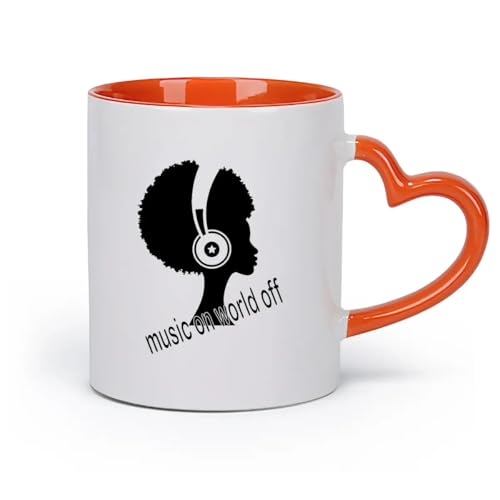 AYUEHBN cerámica Taza de porcelana Música On World Off Cita inspiradora Palabras Chica africana Auriculares (11oz/320ml) Para el hogar o el trabajo Naranja AYUEHBN cerámica Taza de porcelana Música On World Off Cita inspiradora Palabras Chica africana Auriculares (11oz/320ml) Para el hogar o el trabajo Naranja