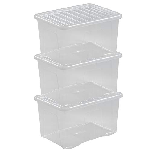 Pack de 3 cajas con tapa de clic, 60 L, 60 x 40 x 33 cm