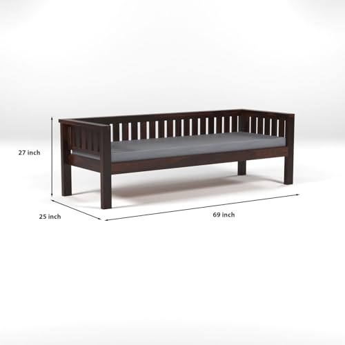 Image of Sheesham Wooden 3 Seater Sofa for Living Room | Rosewood 3 Seater Cushion Sofa Low Height | Solid Wood Sofa Set for Lounge (3 Seater,Walnut Finish)