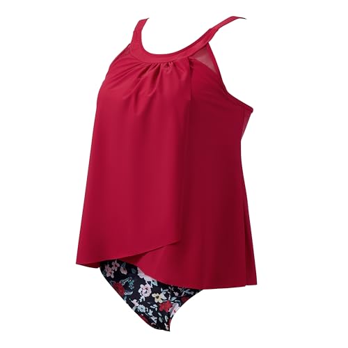 Image of SUUKSESS Women Tummy Control Tankini Bathing Suit Ruffle High Waisted Swimsuit
