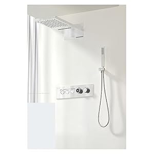 Thermostatic Shower Mixer Set Luxury Black Brass Shower,Wall-Mounted LED Digital Display Design,Cold & Hot Dual-Control 4-Function Ceiling Shower Tap (3r Chrome 1)